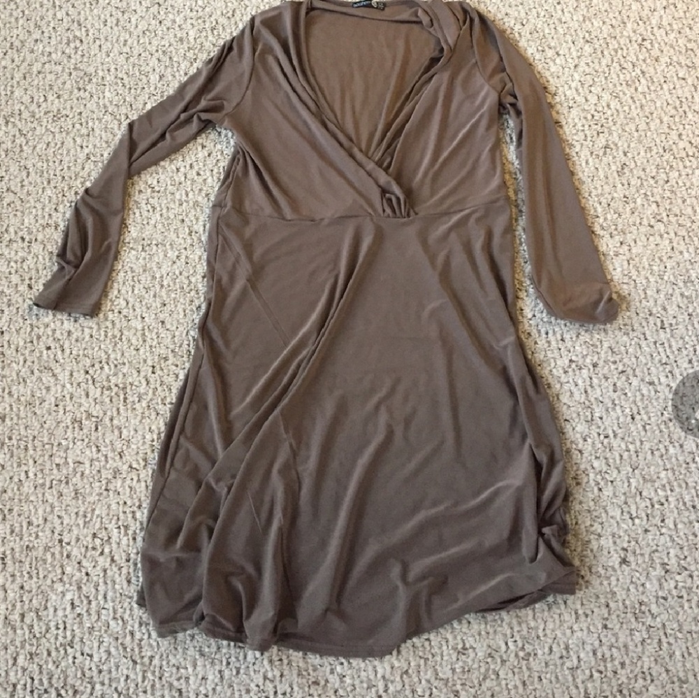 Boohoo taupe wrap dress